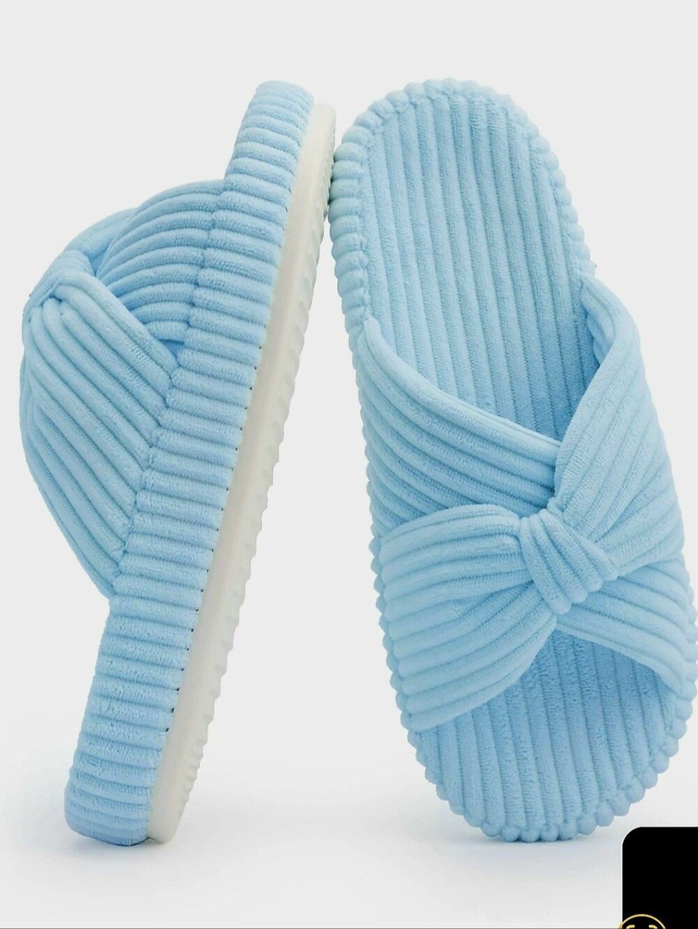 NWT: Chantomoo Light Blue Corduroy Bow Slide Slippers